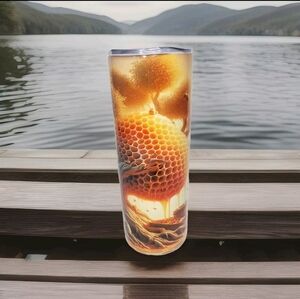 Honeycomb Tree Bee Theme 20oz Skinny Stainless Steel Tumbler – Handmade
